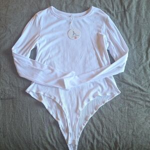 Auden White Ribbed Long Sleeve Bodysuit